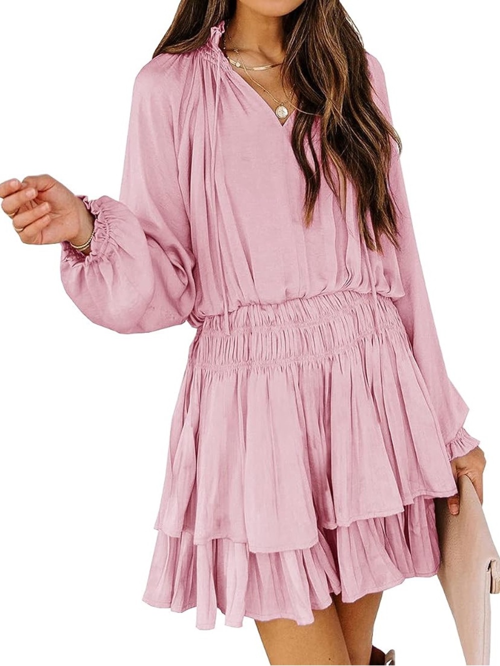 Mustard Seed Blush Pink Smocked-Waist Tiered Mini Dress